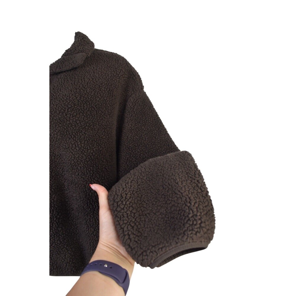 H&M Teddy Fleece Pullover Size S Brown Sherpa Snap Front Cozy Jacket - Picture 5 of 8
